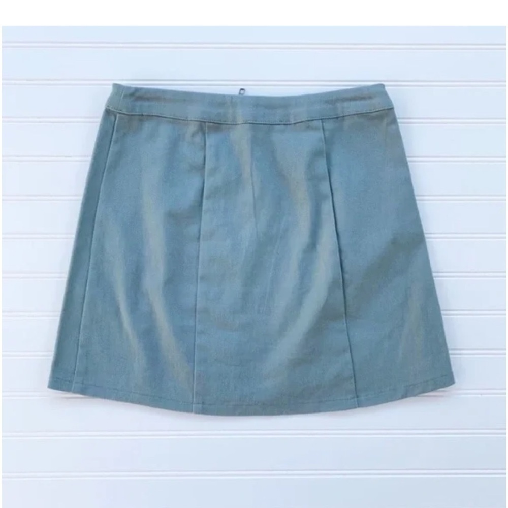 Charlotte Russe Mini Skirt Small Sage Green Zip Front A-Line Twill 6K1023